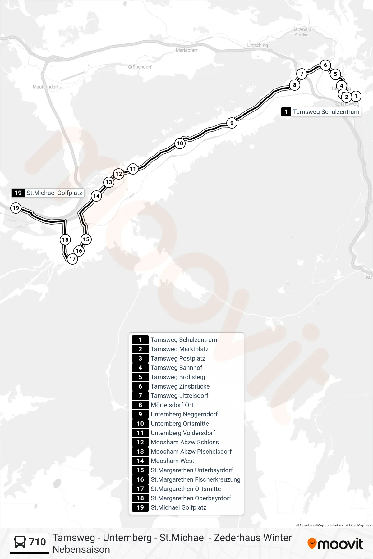 710 bus Line (St.Michael Golfplatz) route and stops on a map