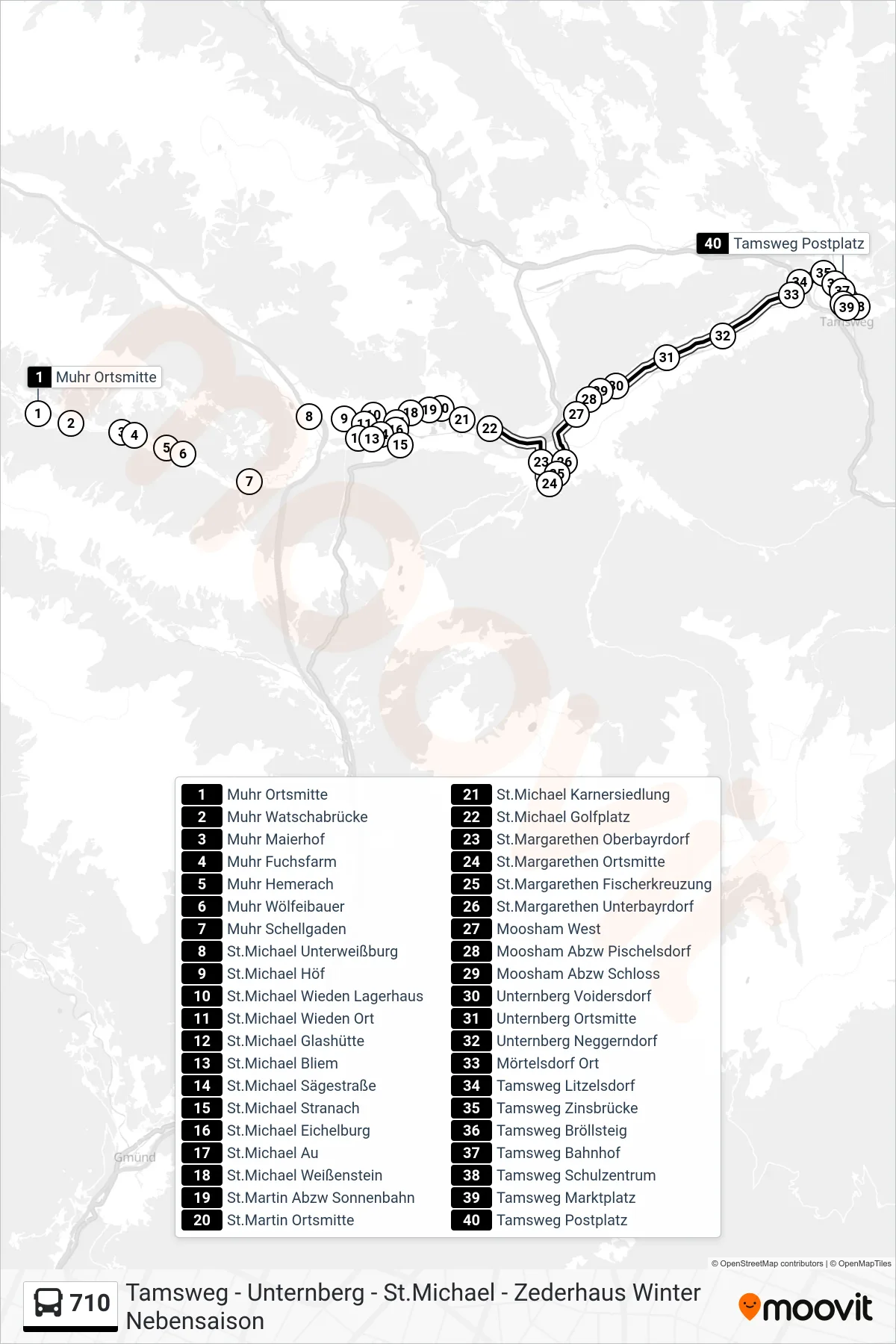 710 bus Line (Tamsweg Postplatz) route and stops on a map