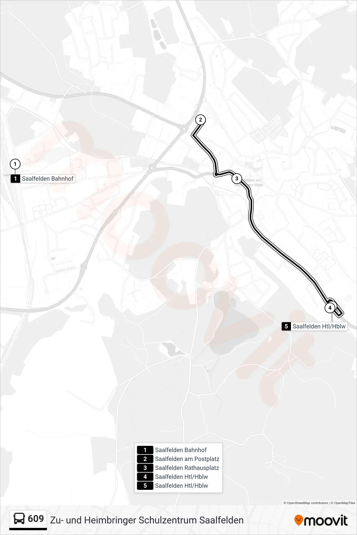 609 bus Line (Saalfelden Htl/Hblw) route and stops on a map