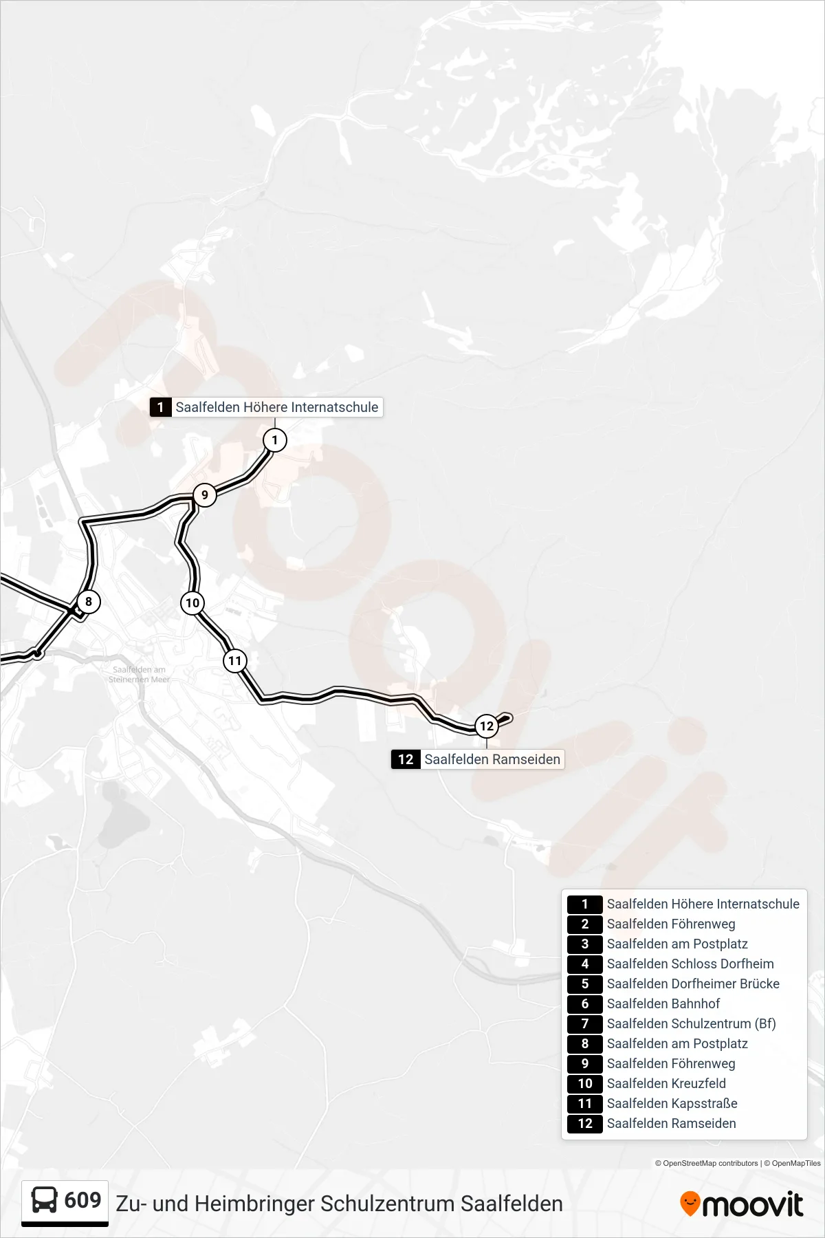 609 bus Line (Saalfelden Ramseiden) route and stops on a map
