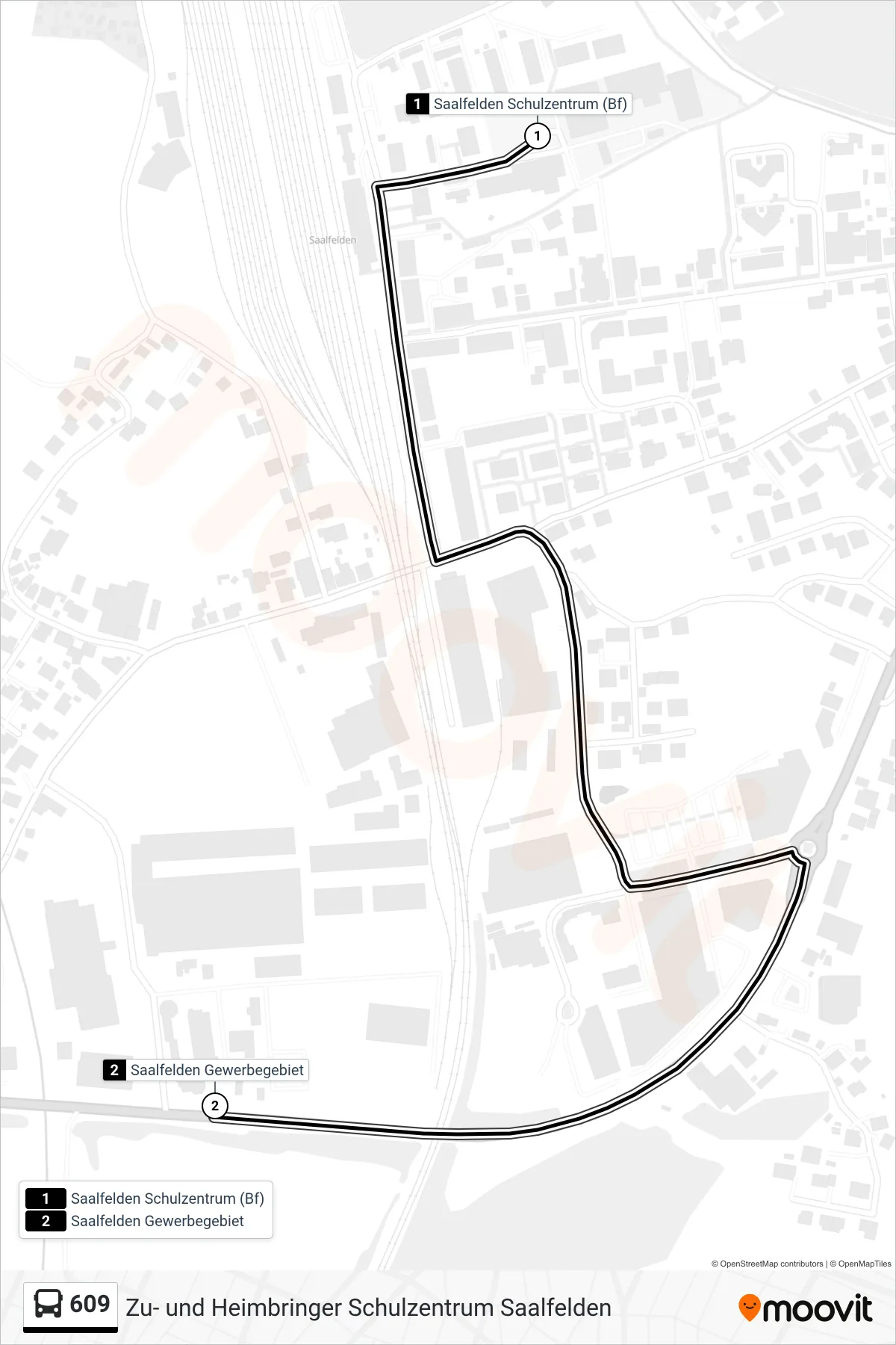 609 bus Line (Saalfelden Gewerbegebiet) route and stops on a map