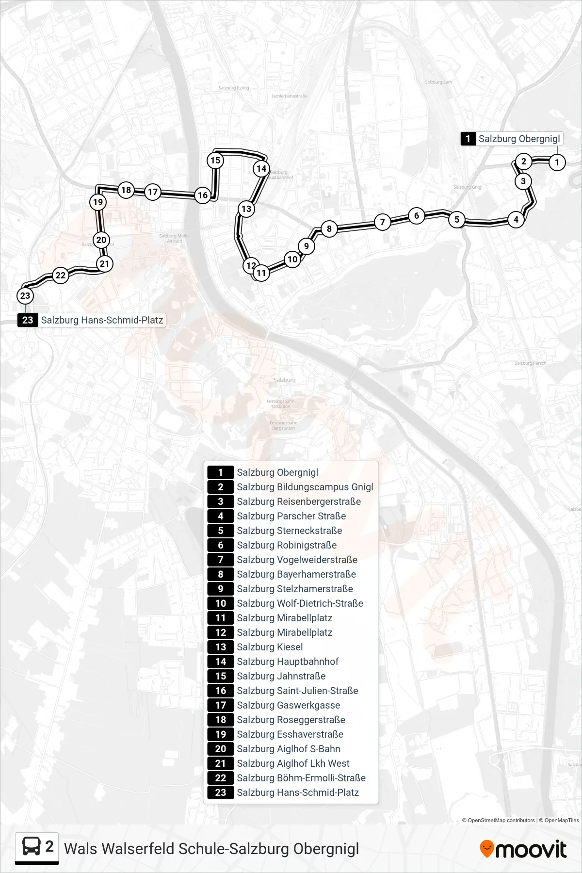 Linie 2 (Bus) Richtung Hans-Schmid-Platz: Route und Haltestellen auf der Karte