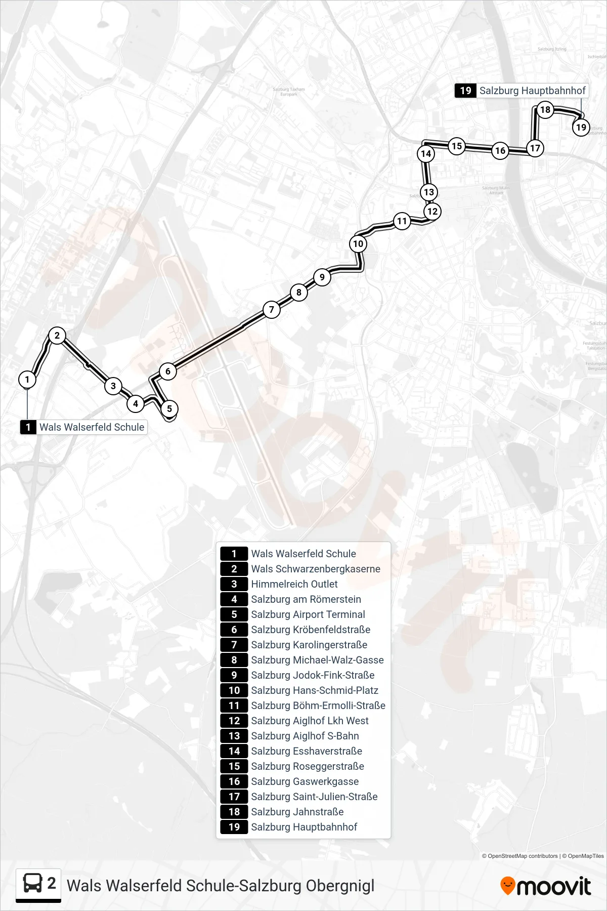 Linie 2 (Bus) Richtung Hauptbahnhof: Route und Haltestellen auf der Karte