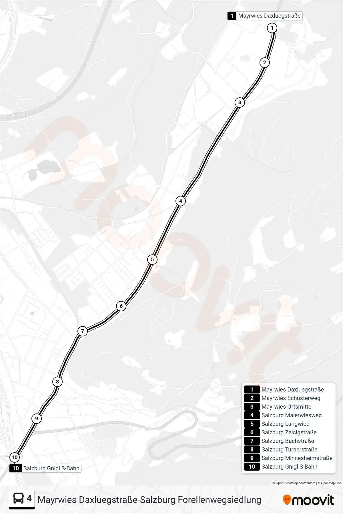 4 bus Line (Polizeidirektion) route and stops on a map