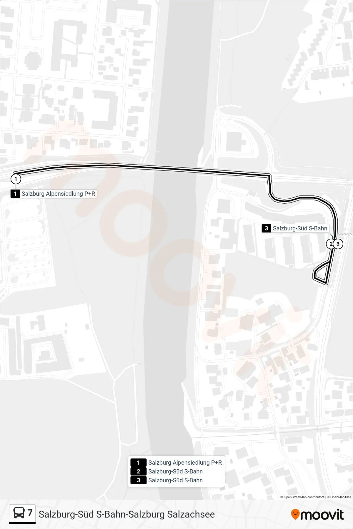 Linie 7 (Bus) Richtung Salzburg Süd: Route und Haltestellen auf der Karte