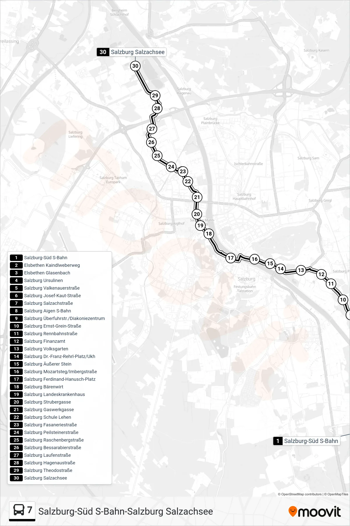 Linie 7 (Bus) Richtung Salzachsee: Route und Haltestellen auf der Karte