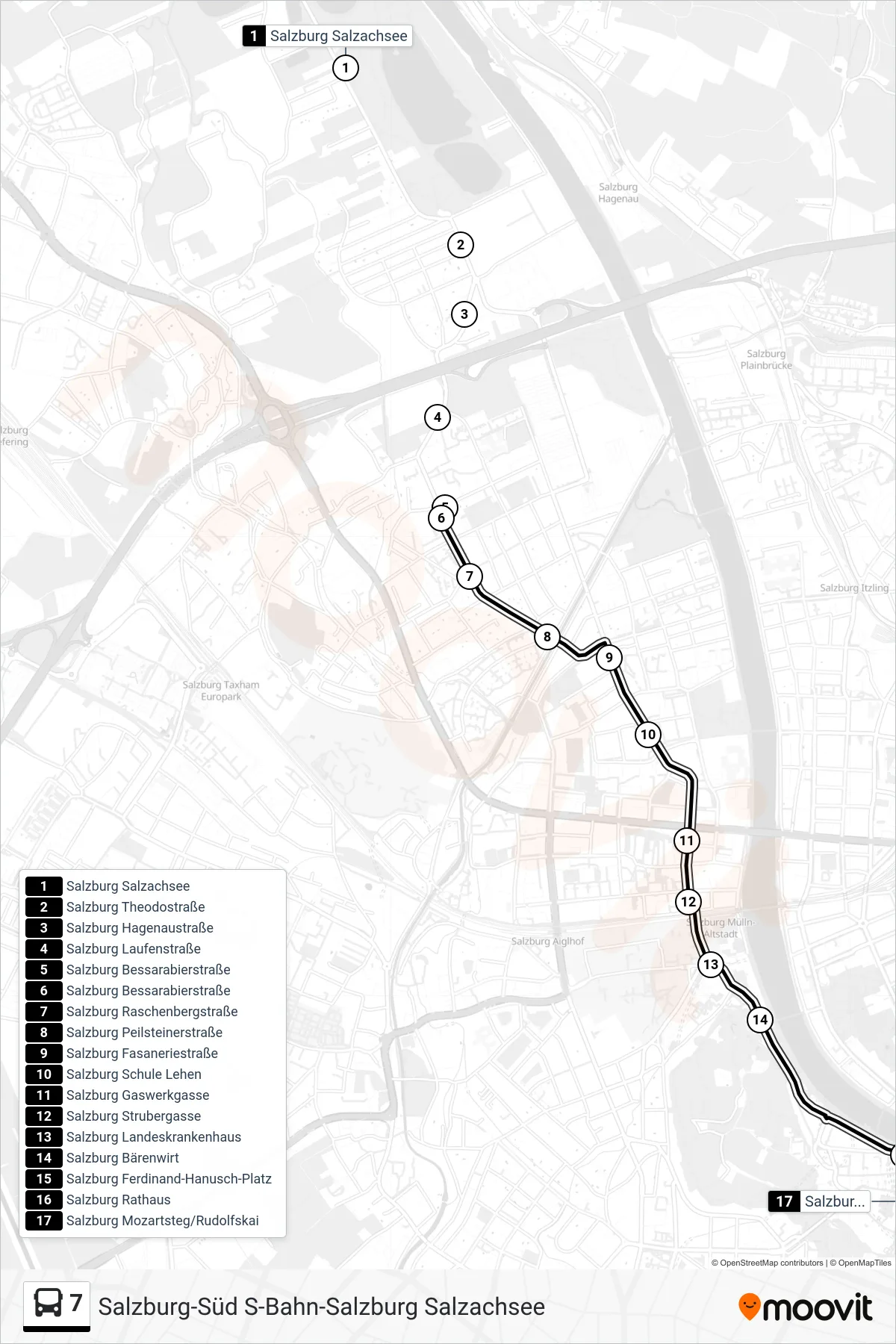 7 bus Line (F.-Hanusch-Platz) route and stops on a map