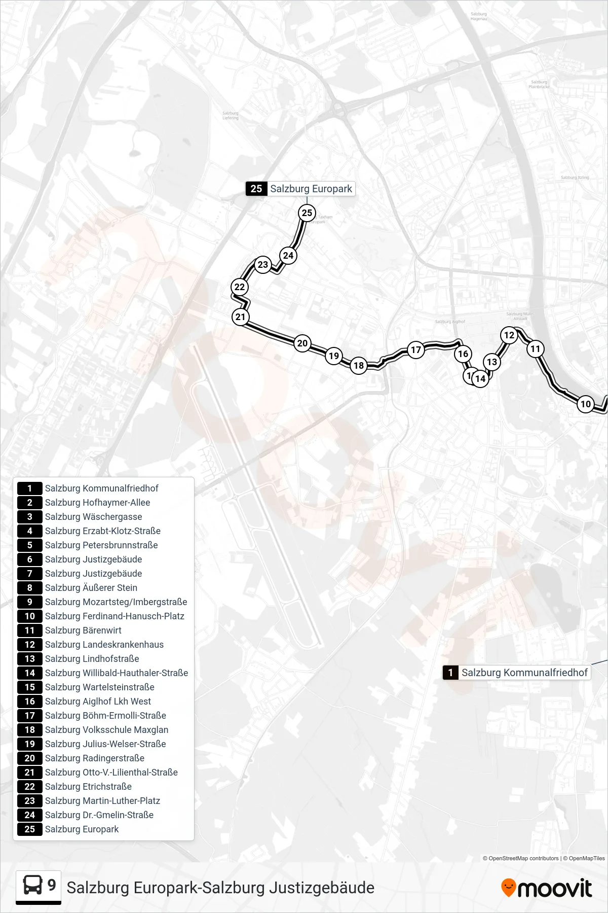 Linie 9 (Bus) Richtung Europark: Route und Haltestellen auf der Karte