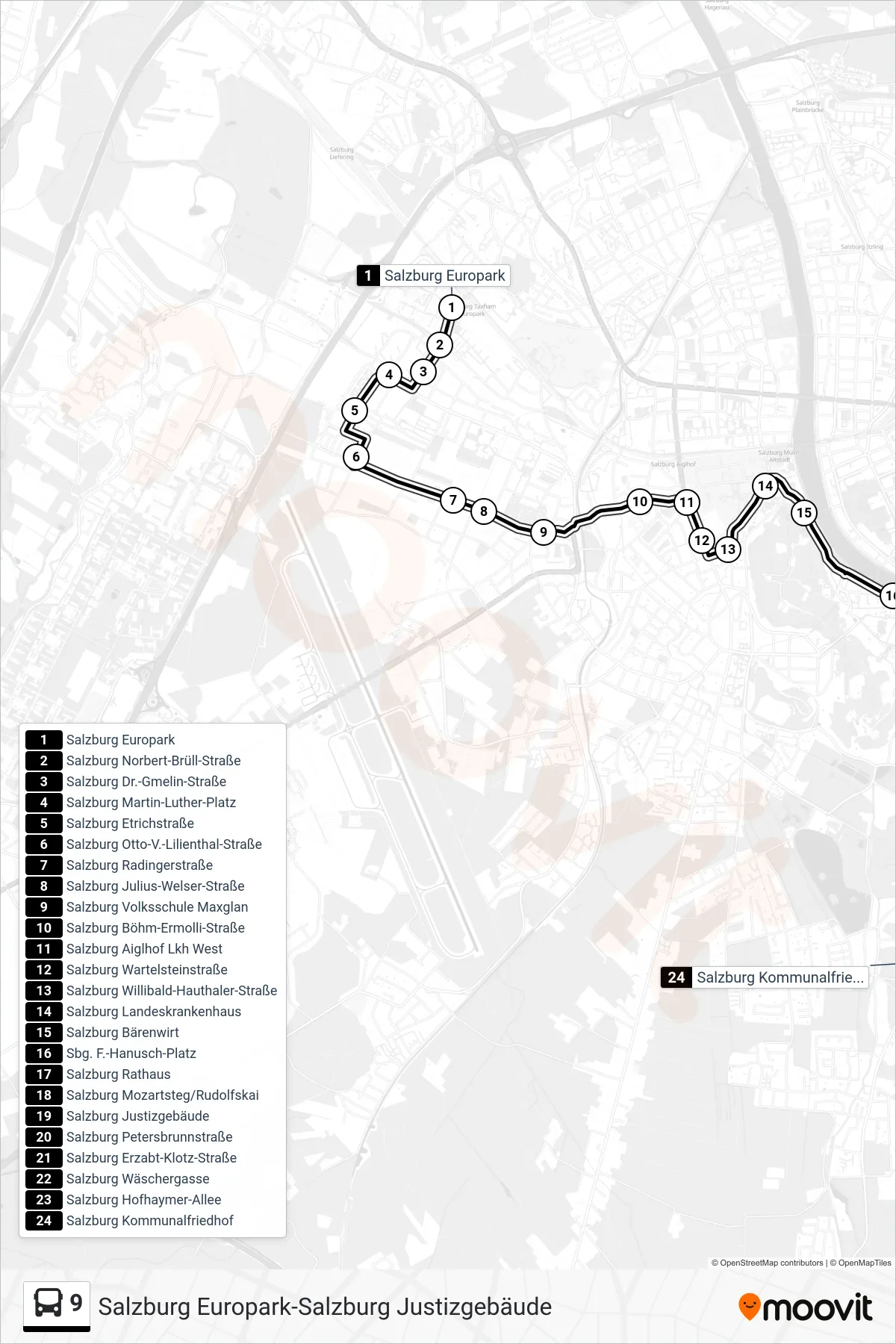 Linie 9 (Bus) Richtung Kommunalfriedhof: Route und Haltestellen auf der Karte