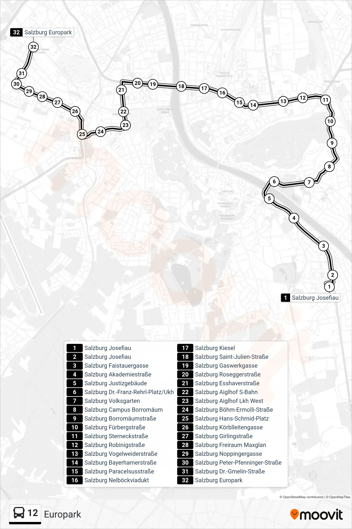Linie 12 (Bus) Richtung Europark: Route und Haltestellen auf der Karte