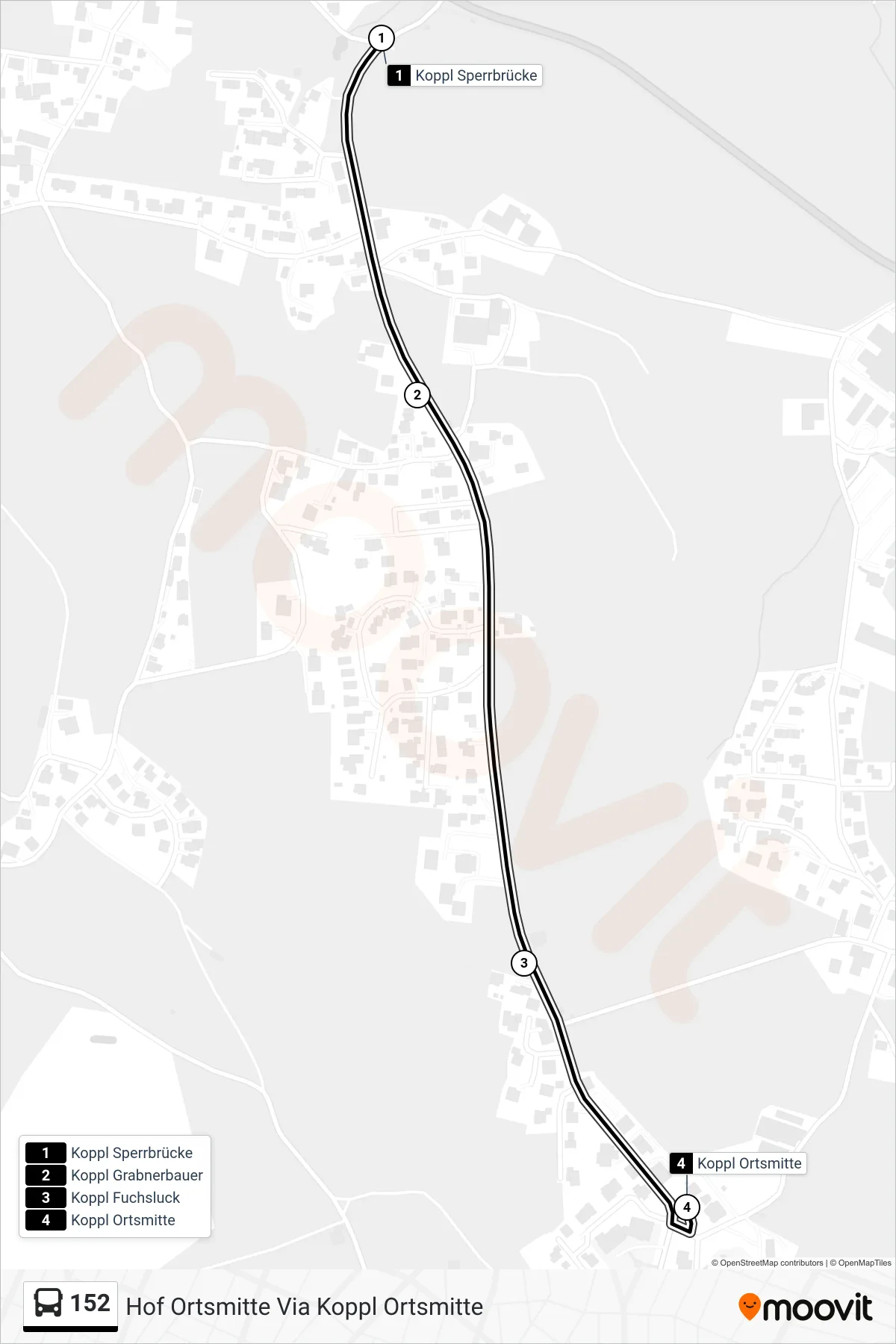 Linie 152 (Bus) Richtung Hof Ortsmitte Via Koppl Ortsmitte: Route und Haltestellen auf der Karte