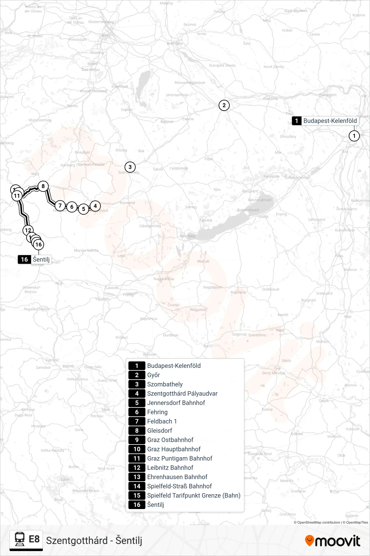 Linie E8 (Bahn) Richtung Ljubljana: Route und Haltestellen auf der Karte