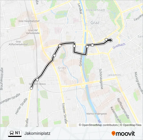 N1 Bus Line Map