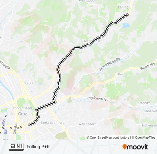 N1 Bus Line Map