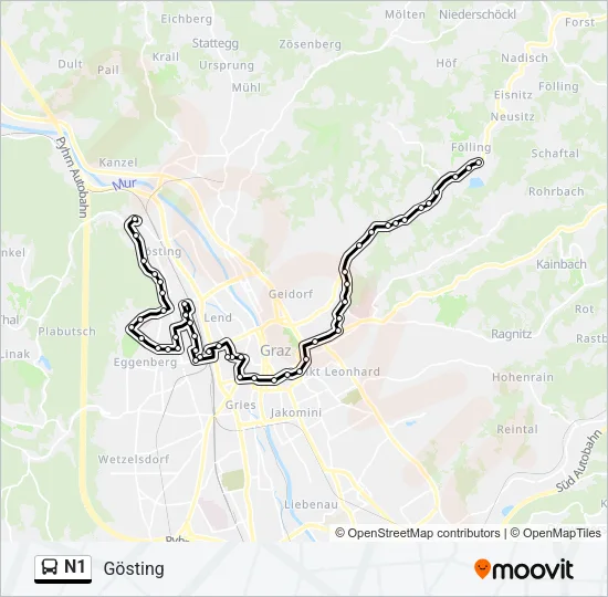 N1 Bus Line Map