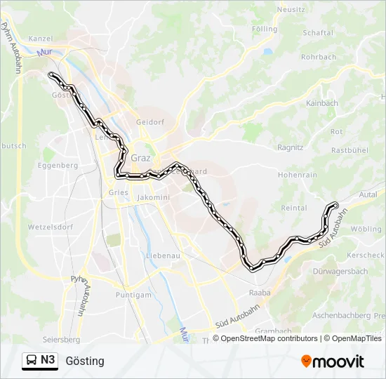 N3 Bus Line Map