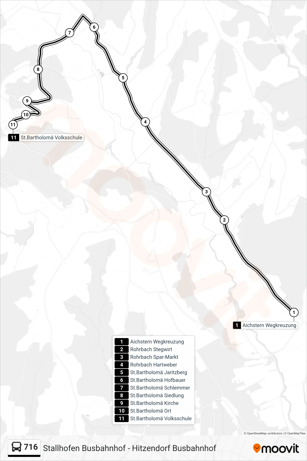 716 bus Line (St.Bartholomä Volksschule) route and stops on a map