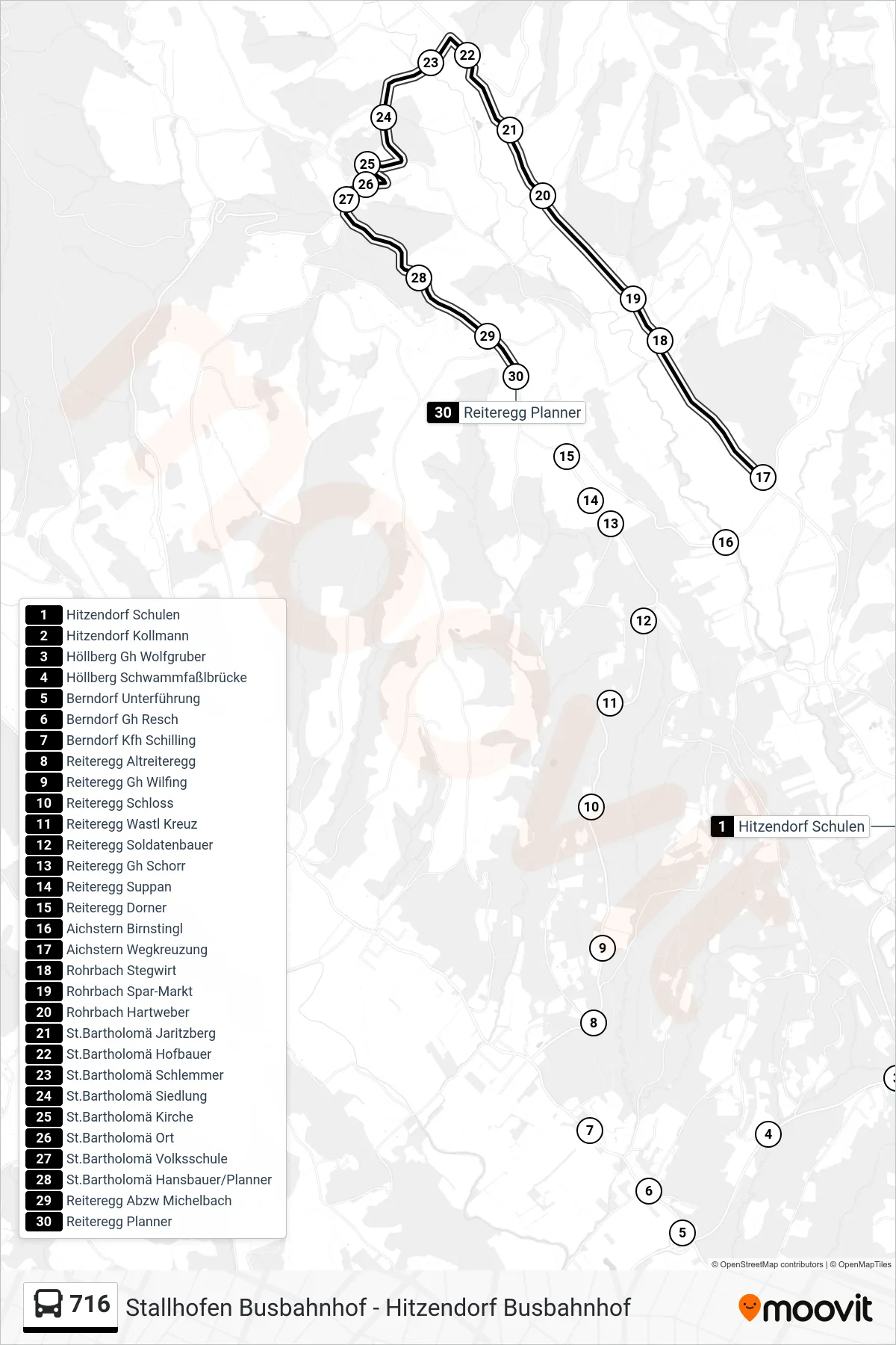 Linie 716 (Bus) Richtung Reiteregg Planner: Route und Haltestellen auf der Karte