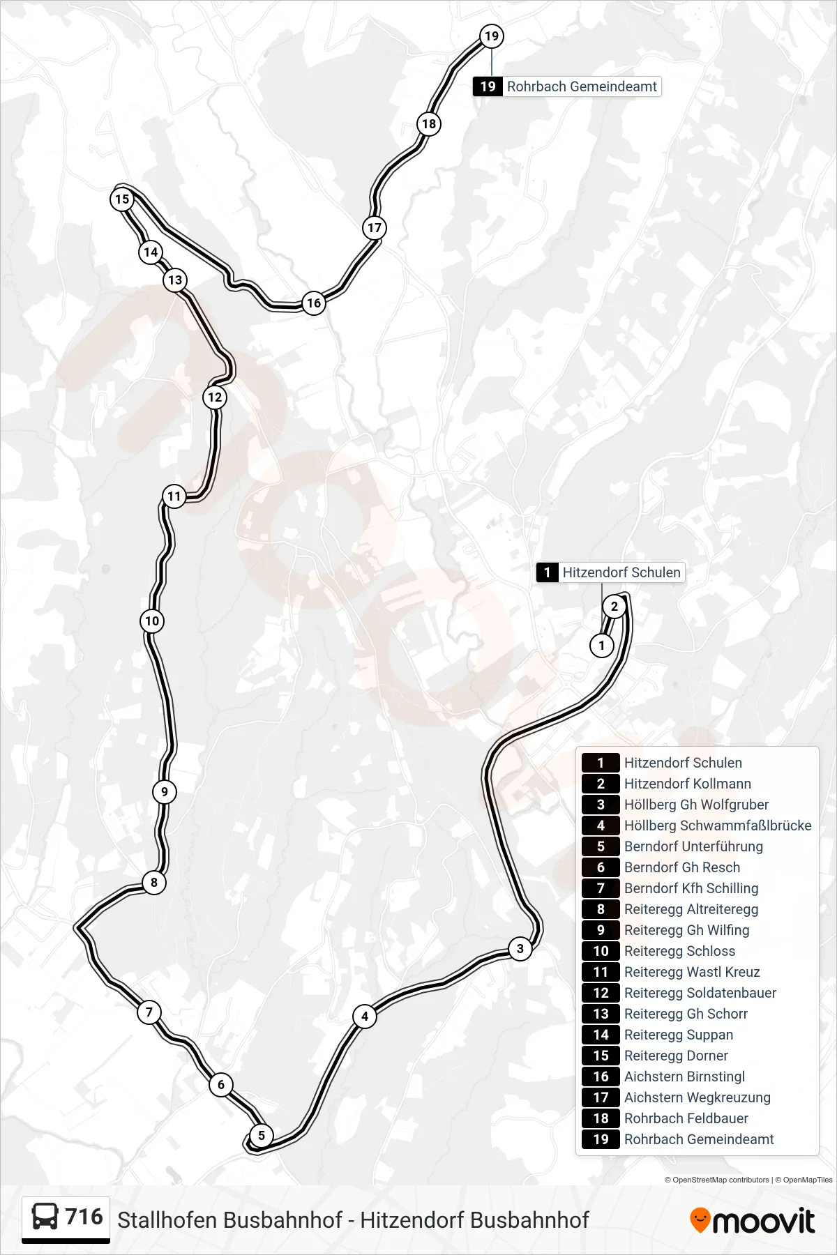 Linie 716 (Bus) Richtung Rohrbach Gemeindeamt: Route und Haltestellen auf der Karte