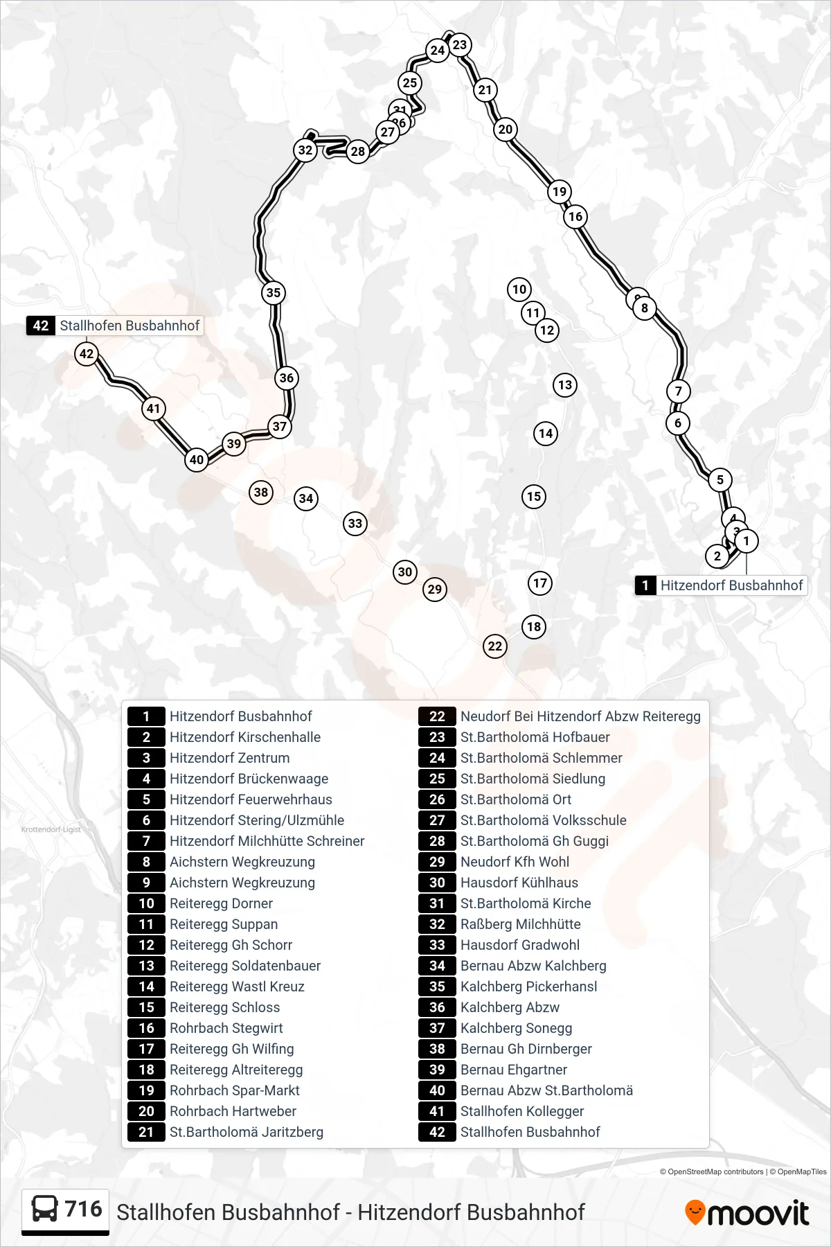 716 bus Line (Stallhofen Busbahnhof) route and stops on a map