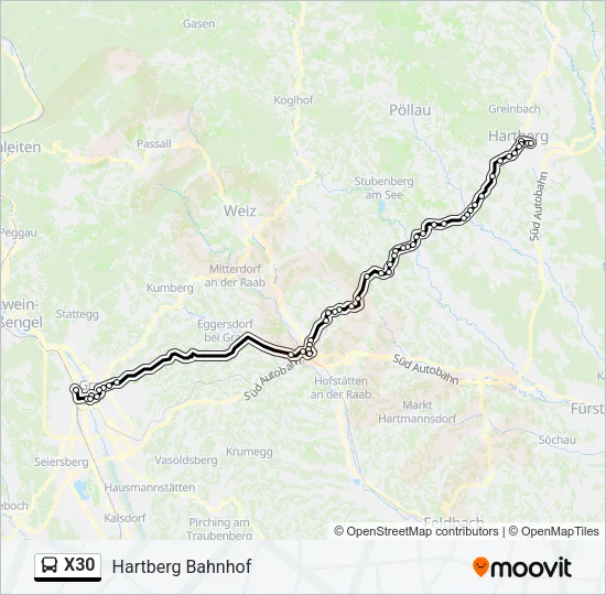 X30 Bus Line Map