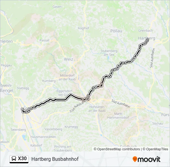 X30 Bus Line Map