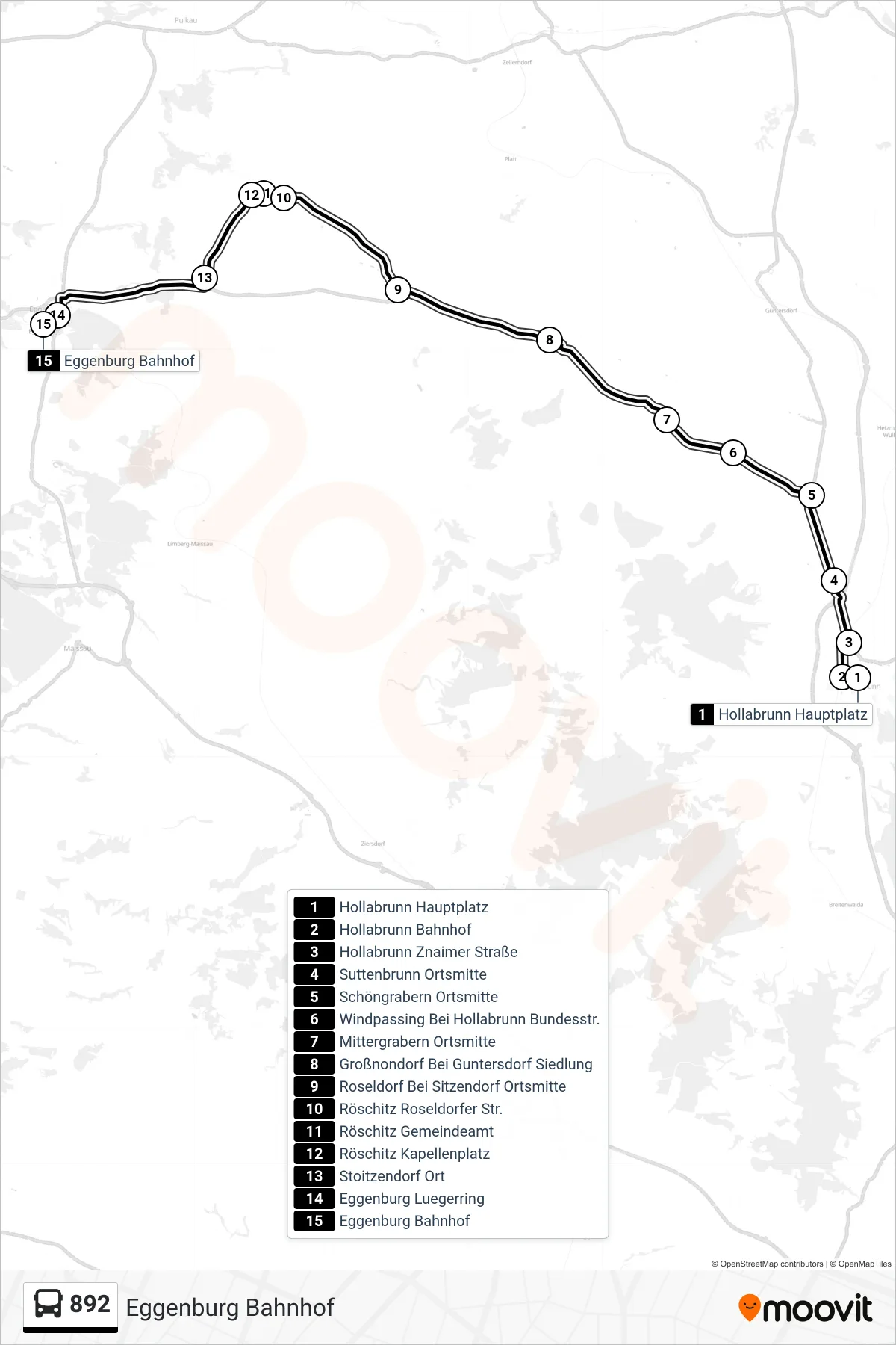 892 bus Line (Eggenburg Bahnhof) route and stops on a map