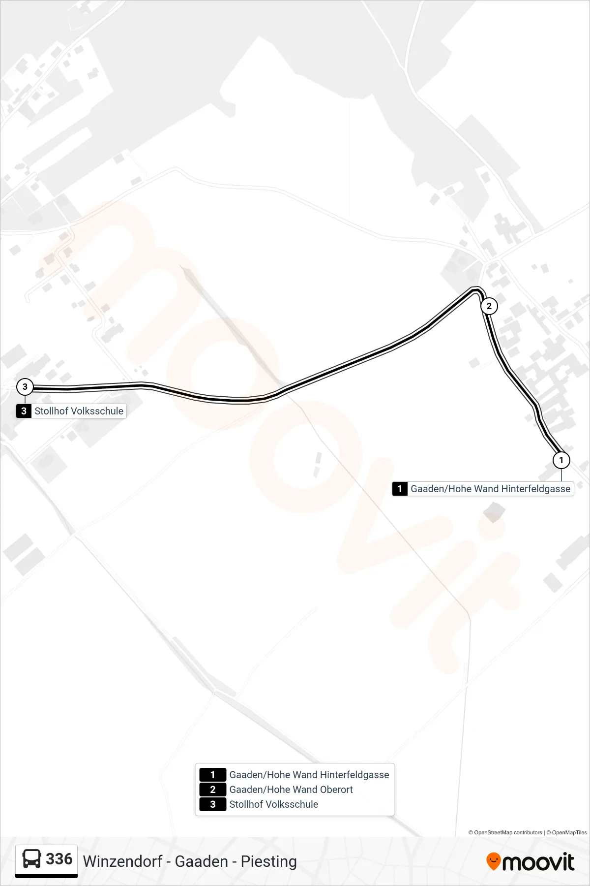 336 bus Line (Stollhof Volksschule) route and stops on a map