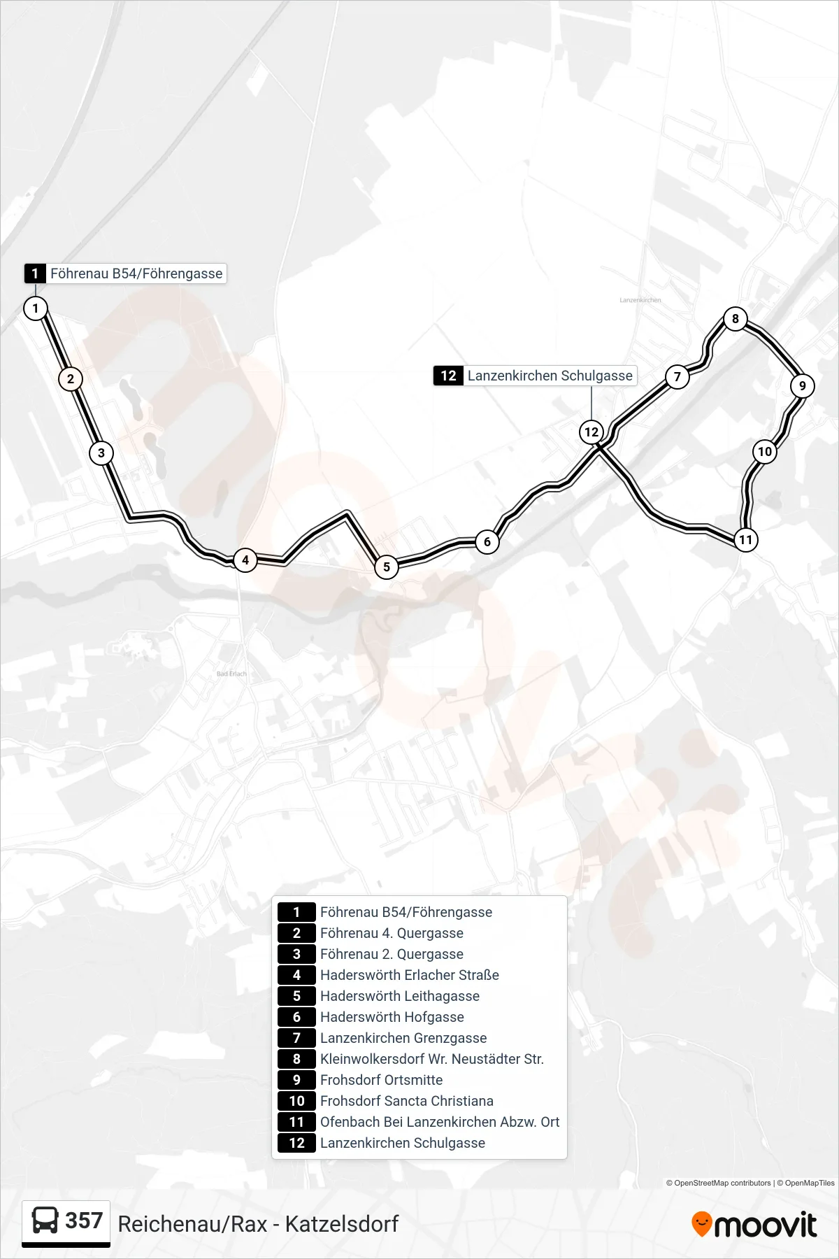 Linie 357 (Bus) Richtung Lanzenkirchen Schulgasse: Route und Haltestellen auf der Karte
