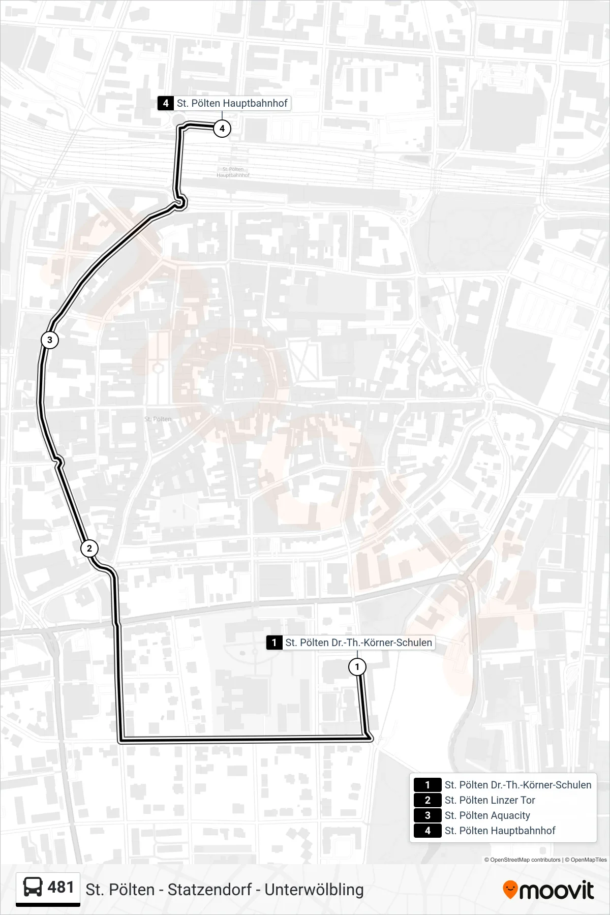481 bus Line (St. Pölten Hauptbahnhof) route and stops on a map