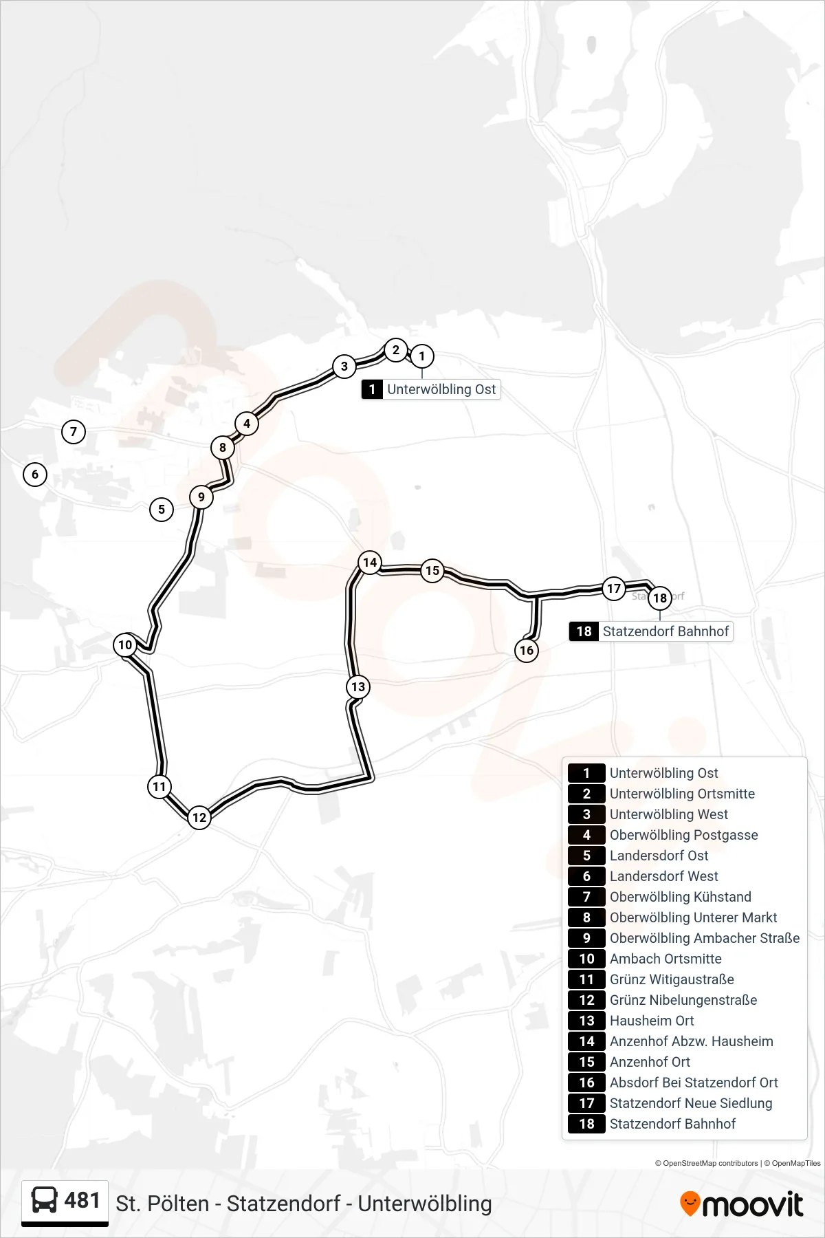 481 bus Line (Statzendorf Bahnhof) route and stops on a map