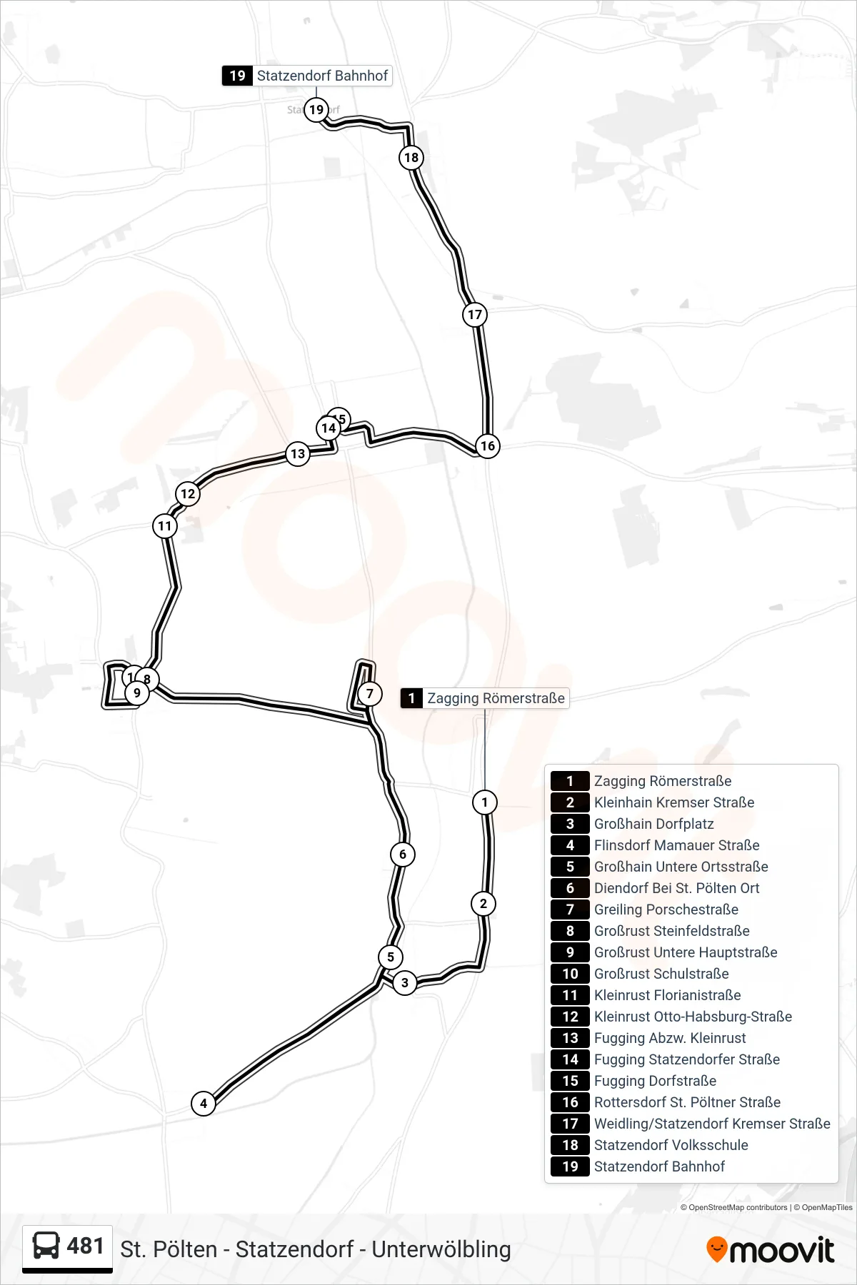 481 bus Line (Statzendorf Bahnhof) route and stops on a map