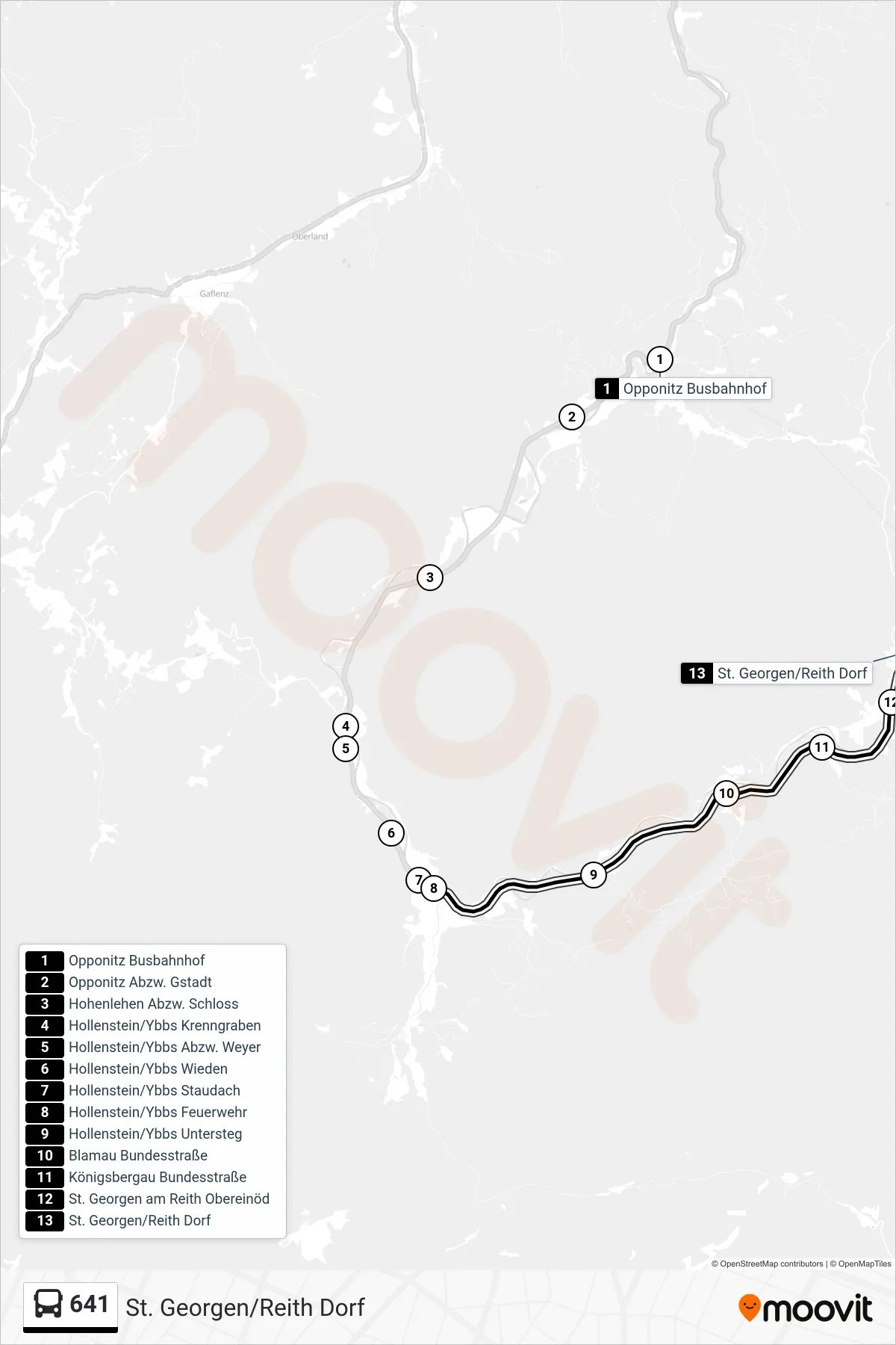 641 bus Line (St. Georgen/Reith Dorf) route and stops on a map