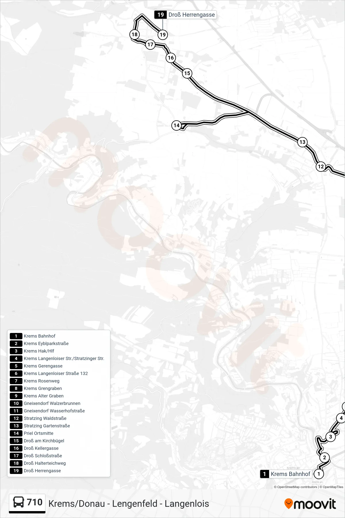 710 bus Line (Droß Herrengasse) route and stops on a map