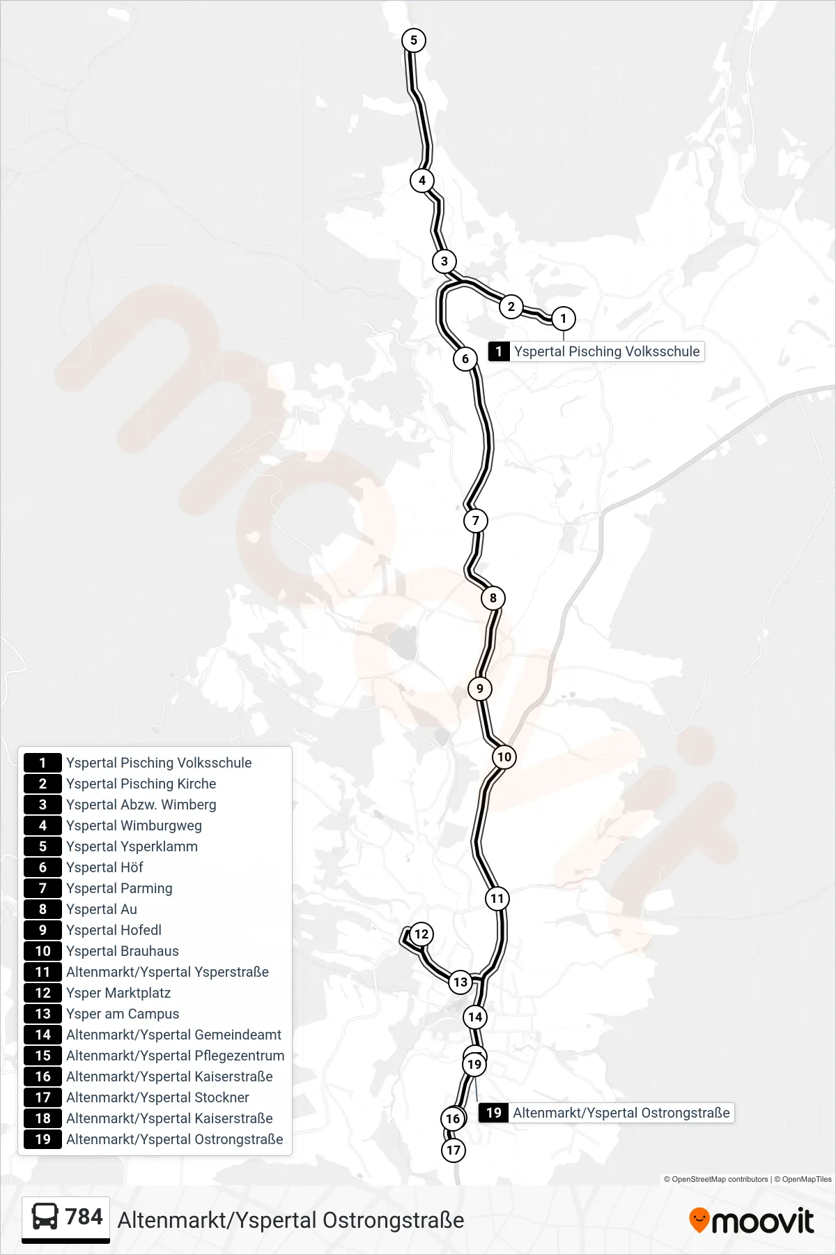 Linie 784 (Bus) Richtung Altenmarkt/Yspertal Ostrongstraße: Route und Haltestellen auf der Karte