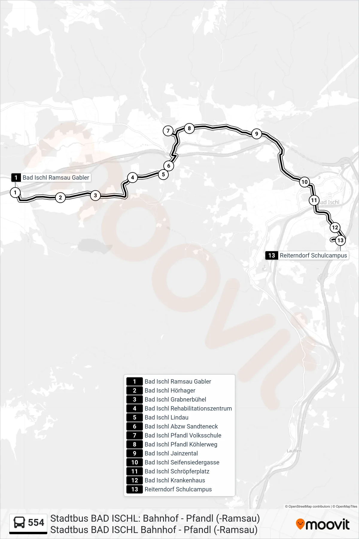 554 bus Line (Reiterndorf Schulcampus) route and stops on a map