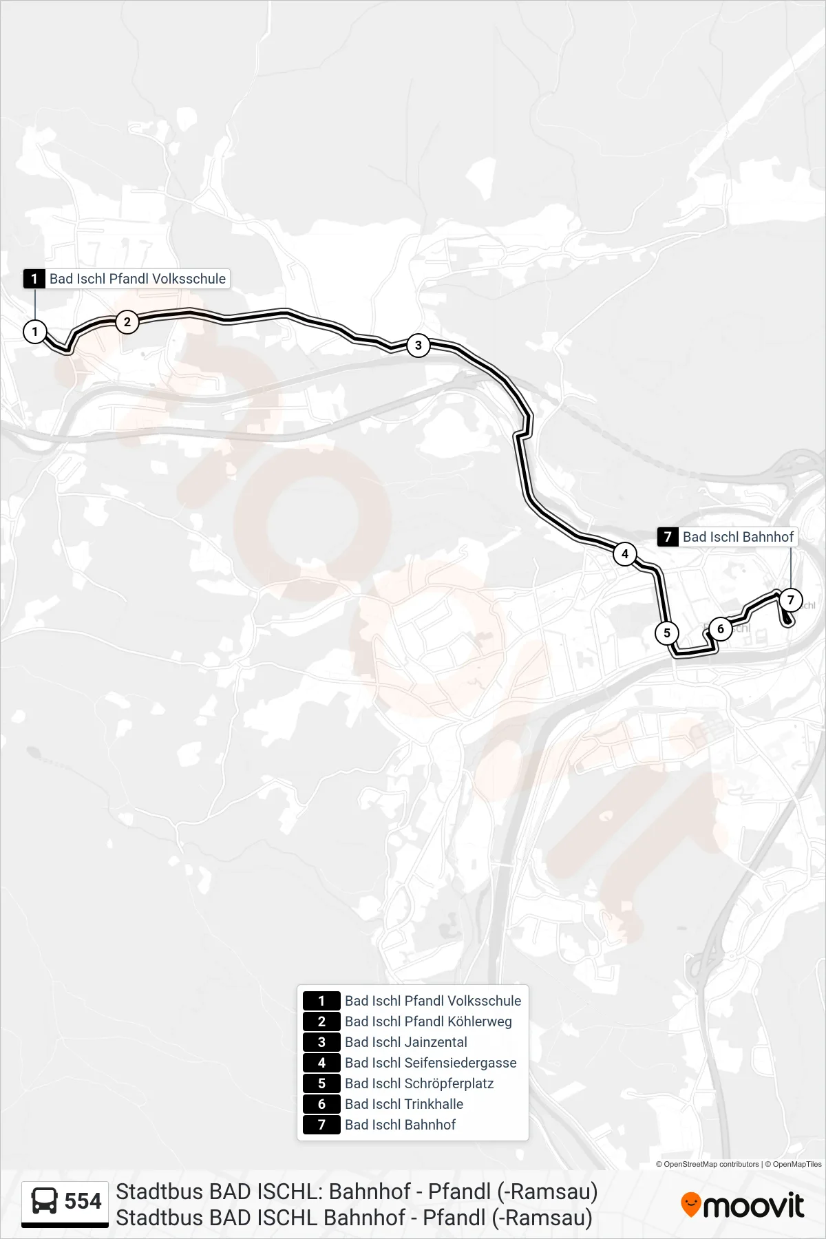 Linie 554 (Bus) Richtung Bad Ischl Bahnhof: Route und Haltestellen auf der Karte