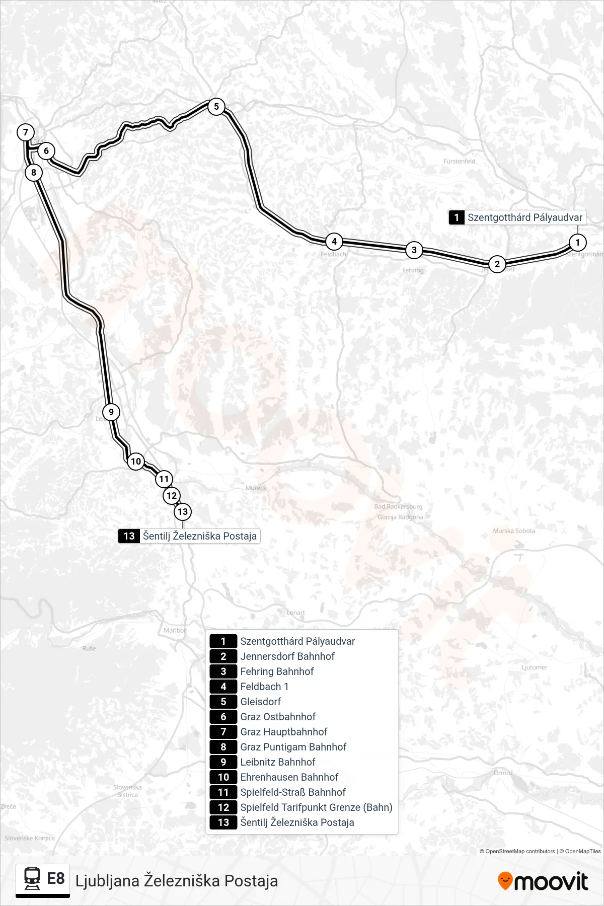 Linie E8 (Tram) Richtung Ljubljana Železniška Postaja: Route und Haltestellen auf der Karte