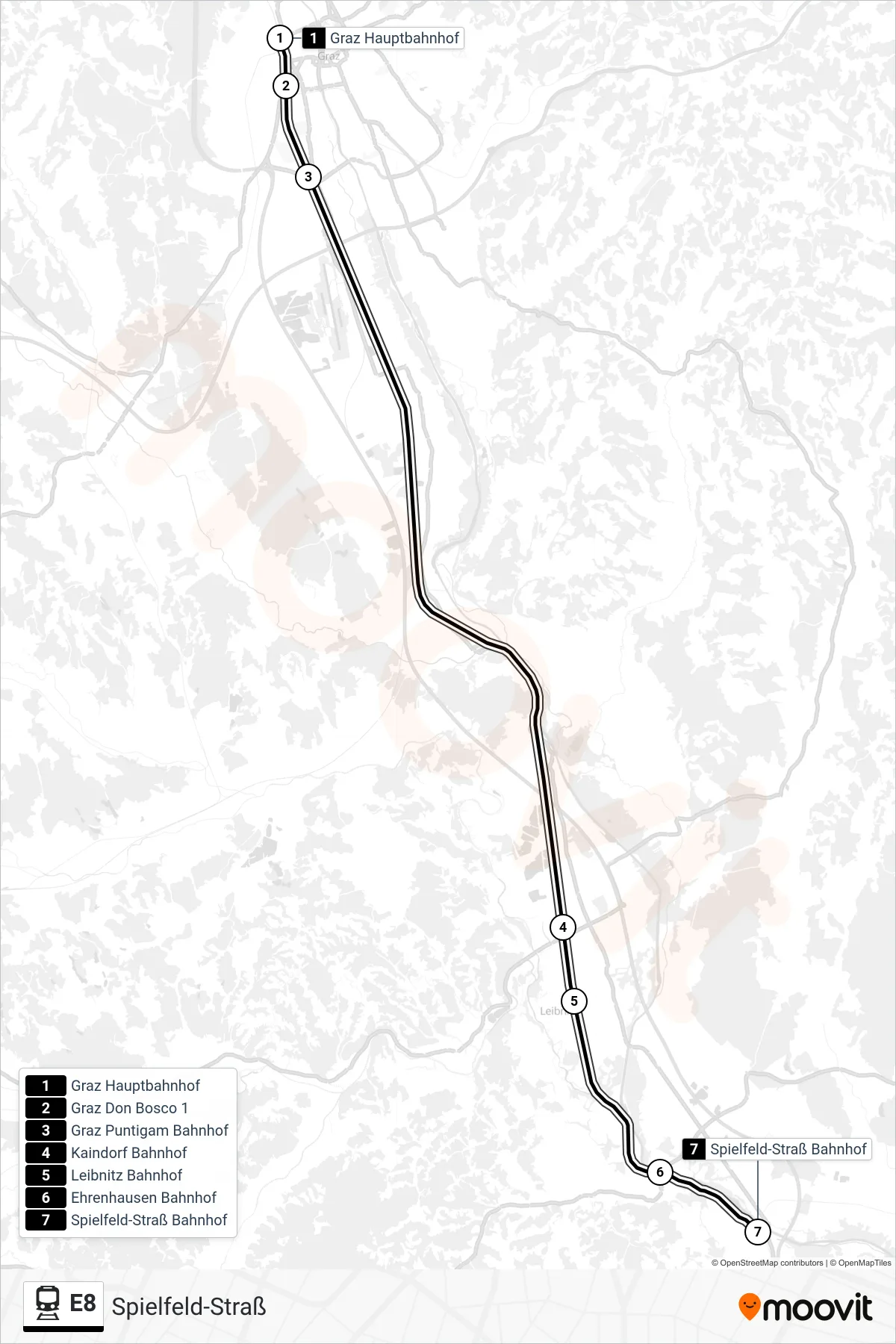 Linie E8 (Tram) Richtung Spielfeld-Straß: Route und Haltestellen auf der Karte