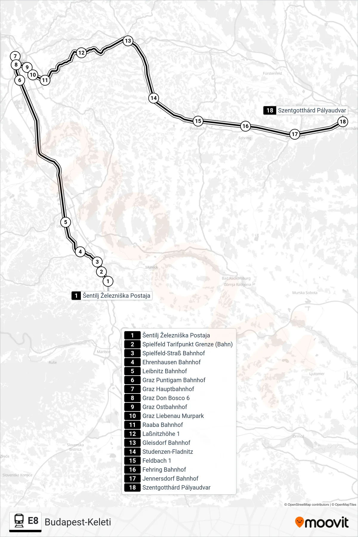 Linie E8 (Tram) Richtung Budapest-Keleti: Route und Haltestellen auf der Karte