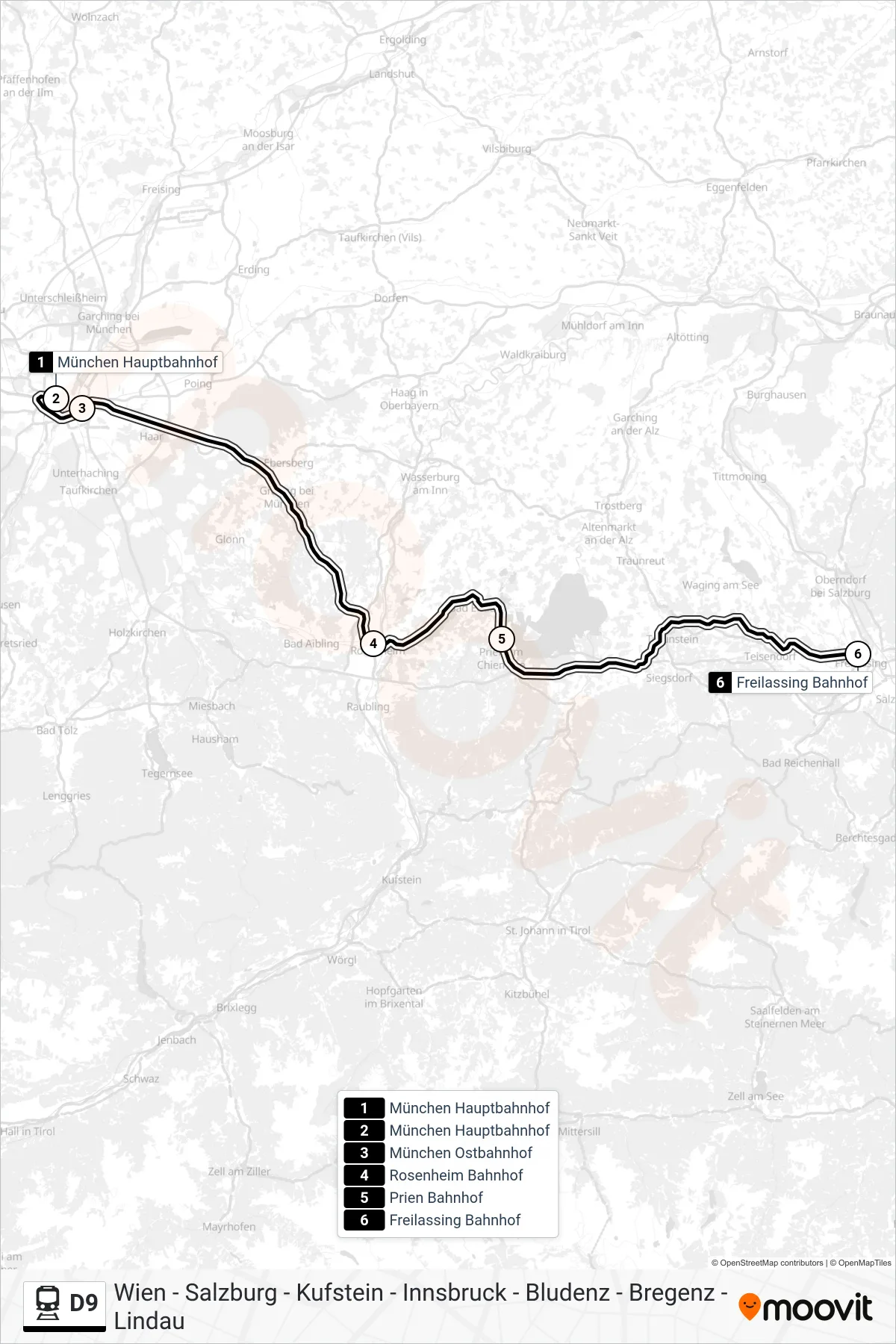 Linie D9 (Bahn) Richtung Salzburg Hauptbahnhof: Route und Haltestellen auf der Karte