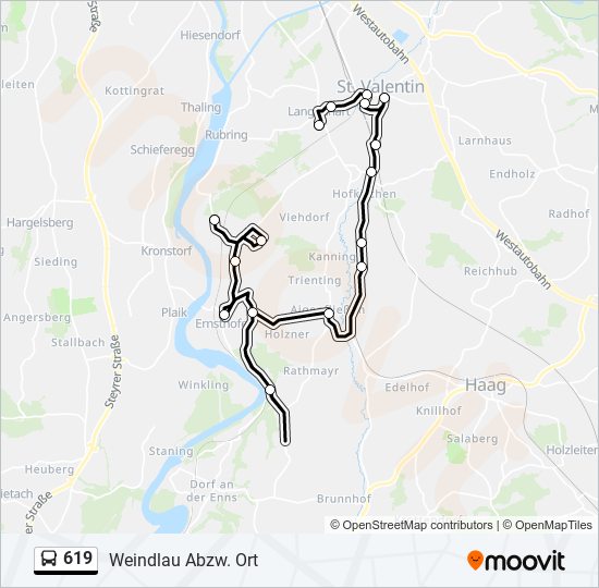 619 bus Line Map