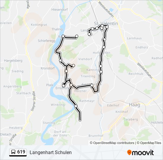 619 bus Line Map