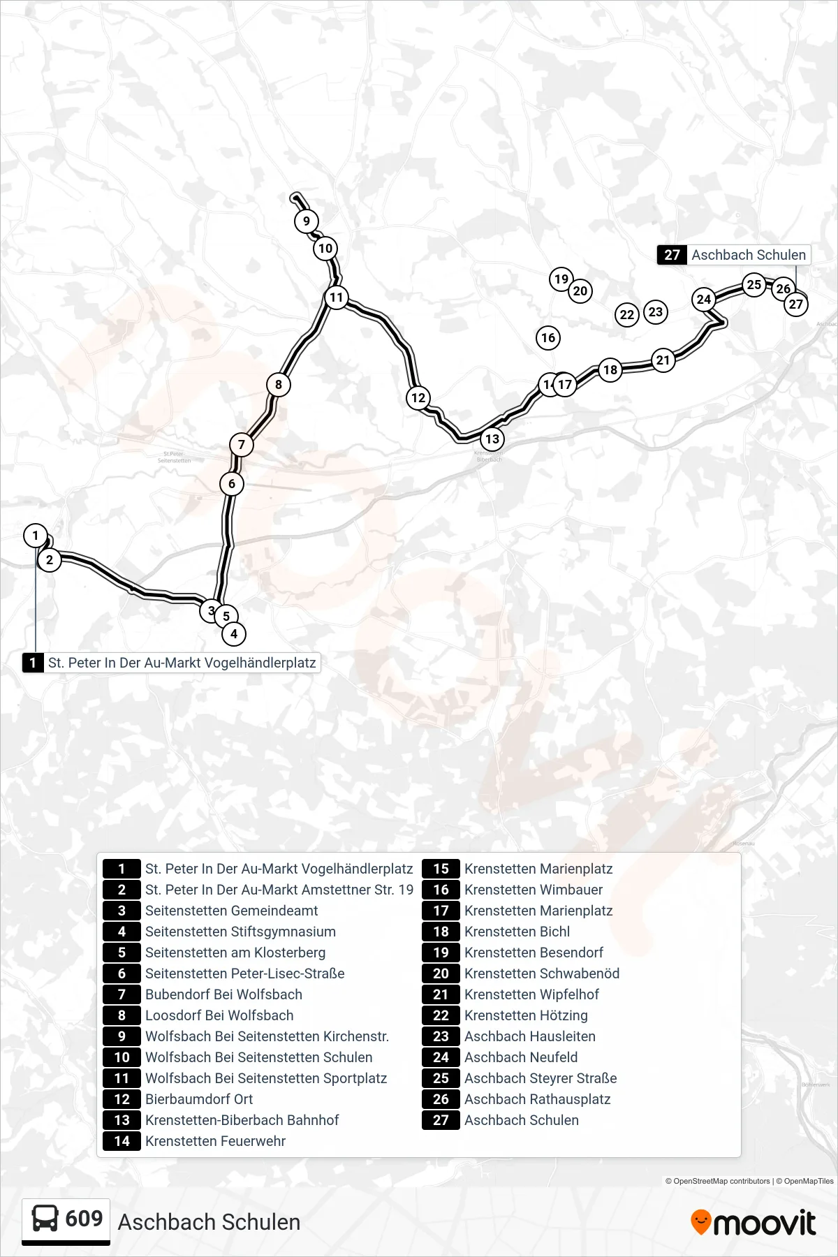 609 bus Line (Aschbach Schulen) route and stops on a map