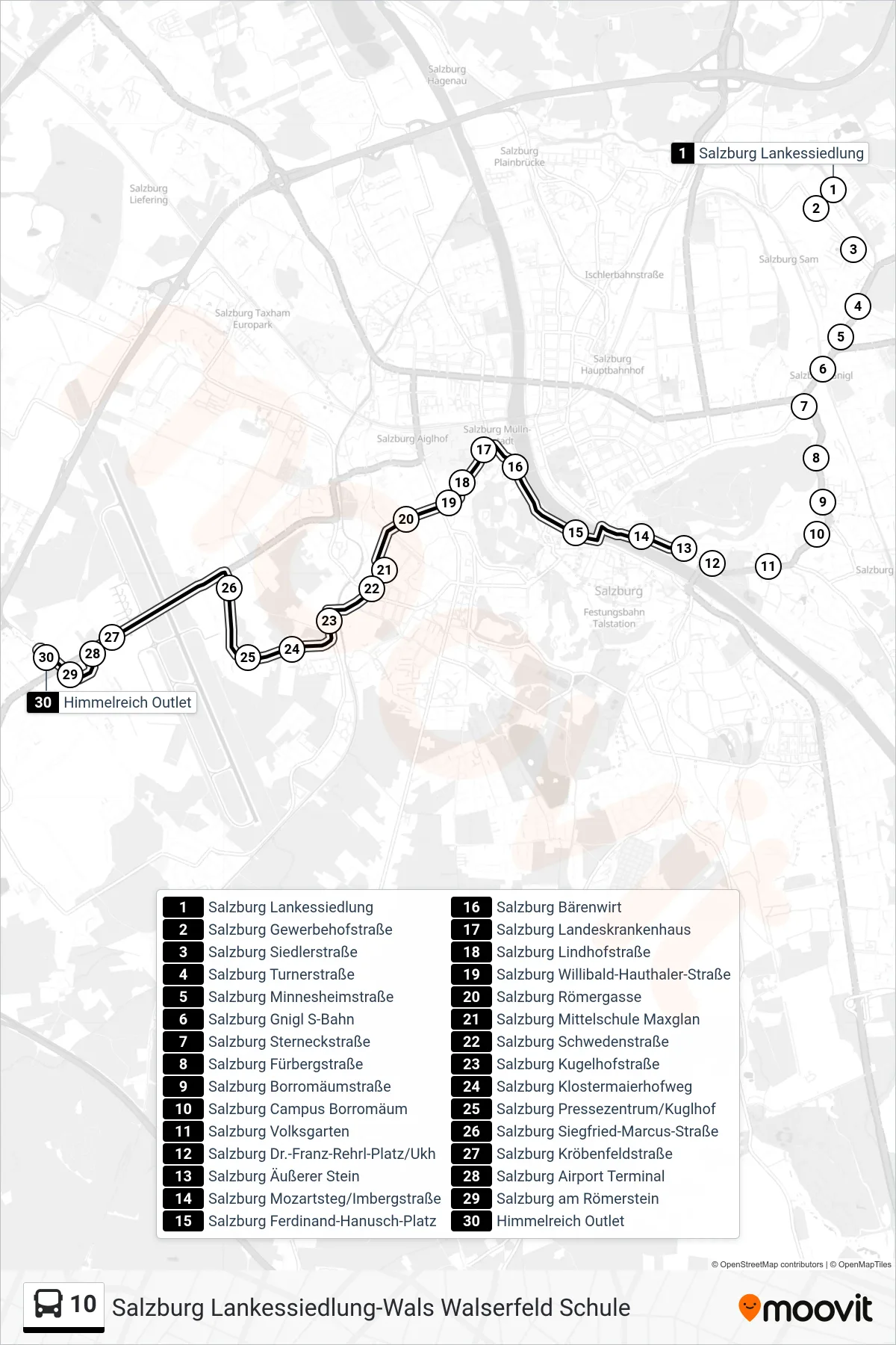 Linie 10 (Bus) Richtung Himmelreich Outlet: Route und Haltestellen auf der Karte
