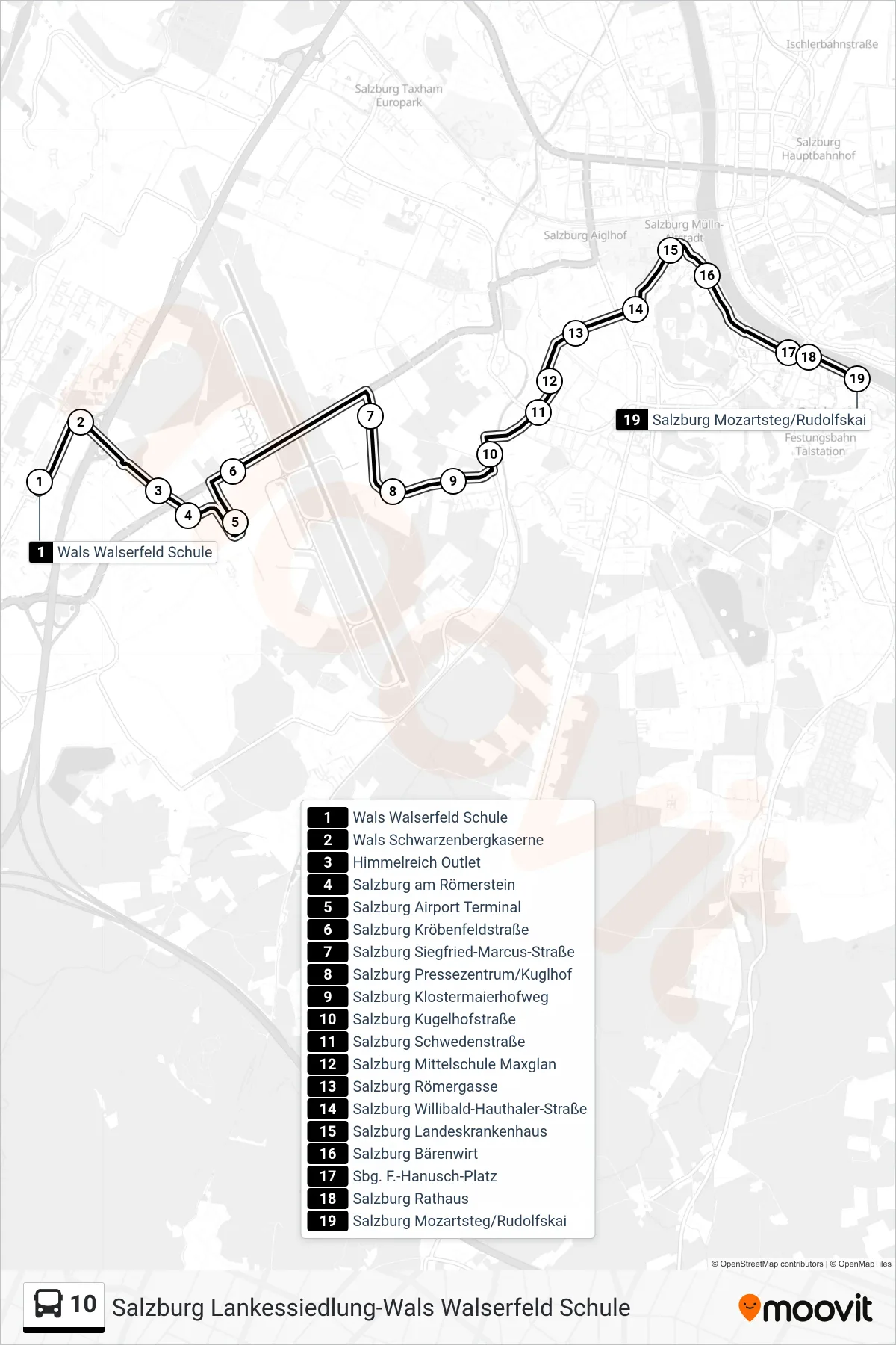 10 bus Line (F.-Hanusch-Platz) route and stops on a map