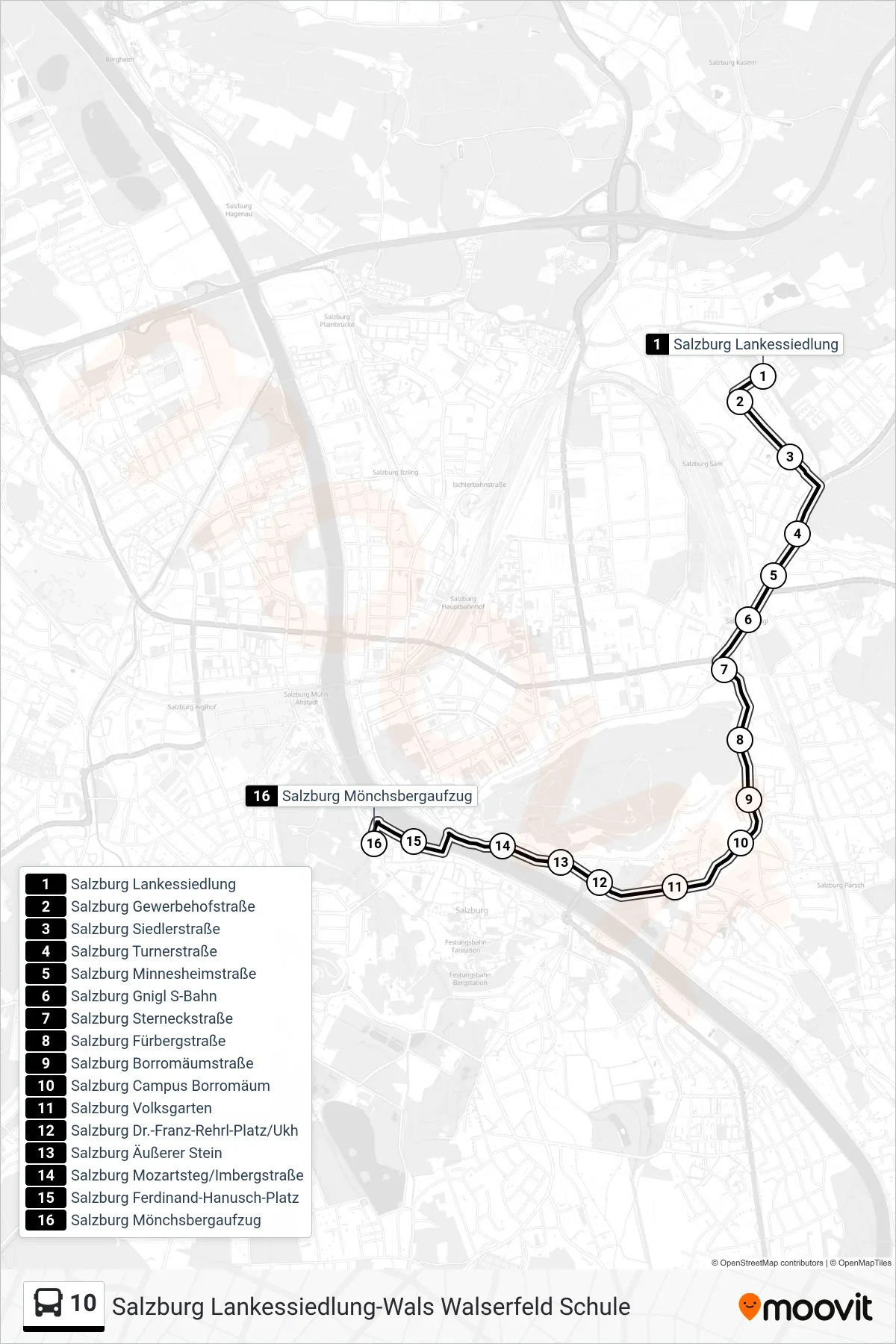 10 bus Line (F.-Hanusch-Platz) route and stops on a map