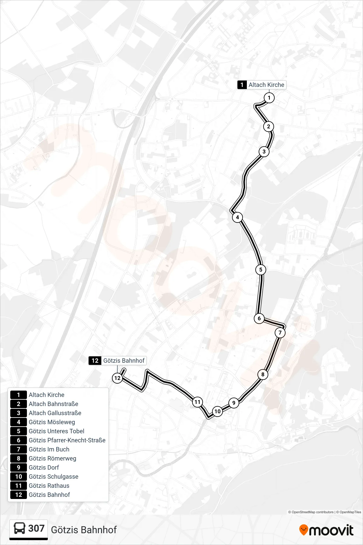Linie 307 (Bus) Richtung Götzis Bahnhof: Route und Haltestellen auf der Karte