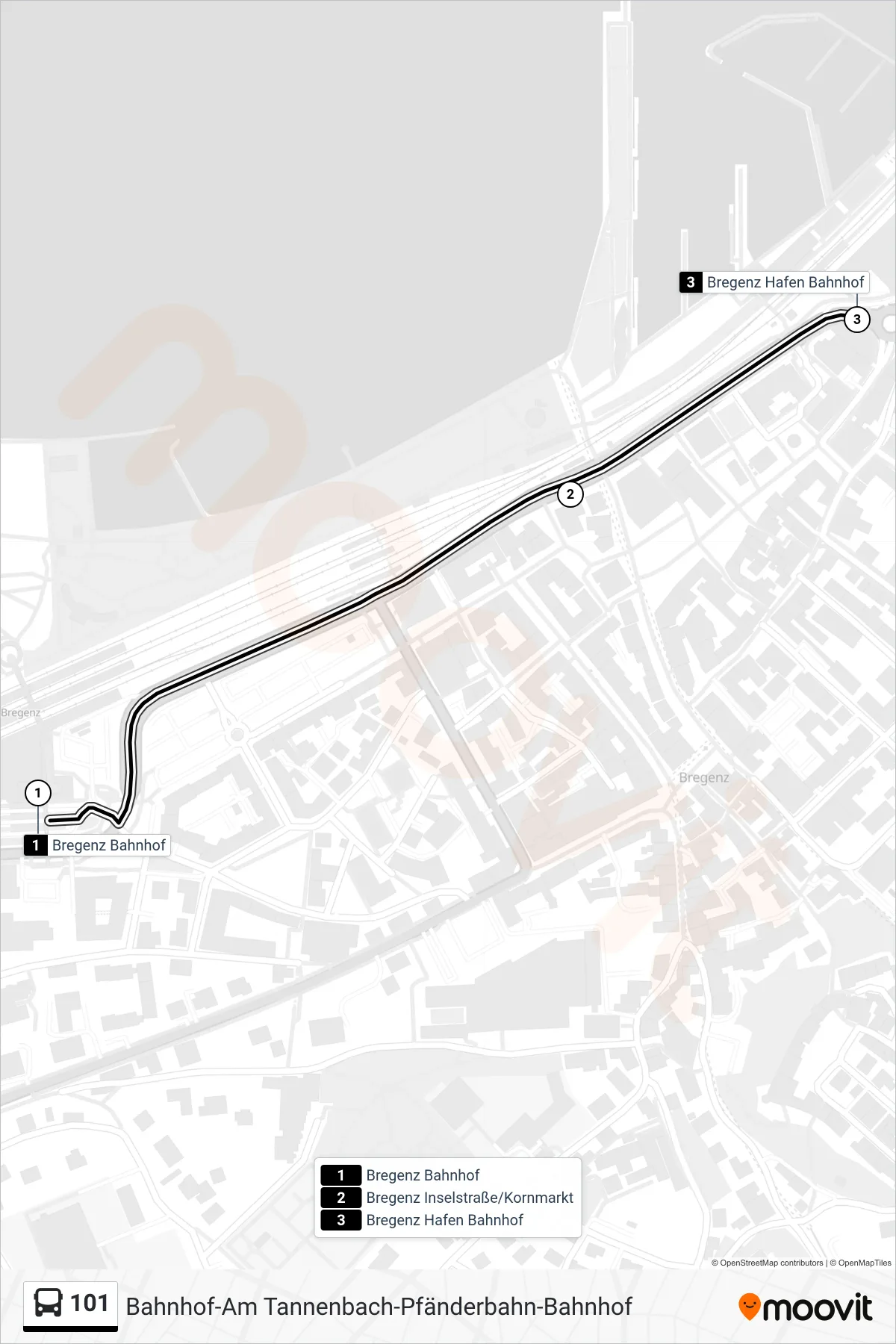 Linie 101 (Bus) Richtung Bregenz Hafen Bahnhof: Route und Haltestellen auf der Karte