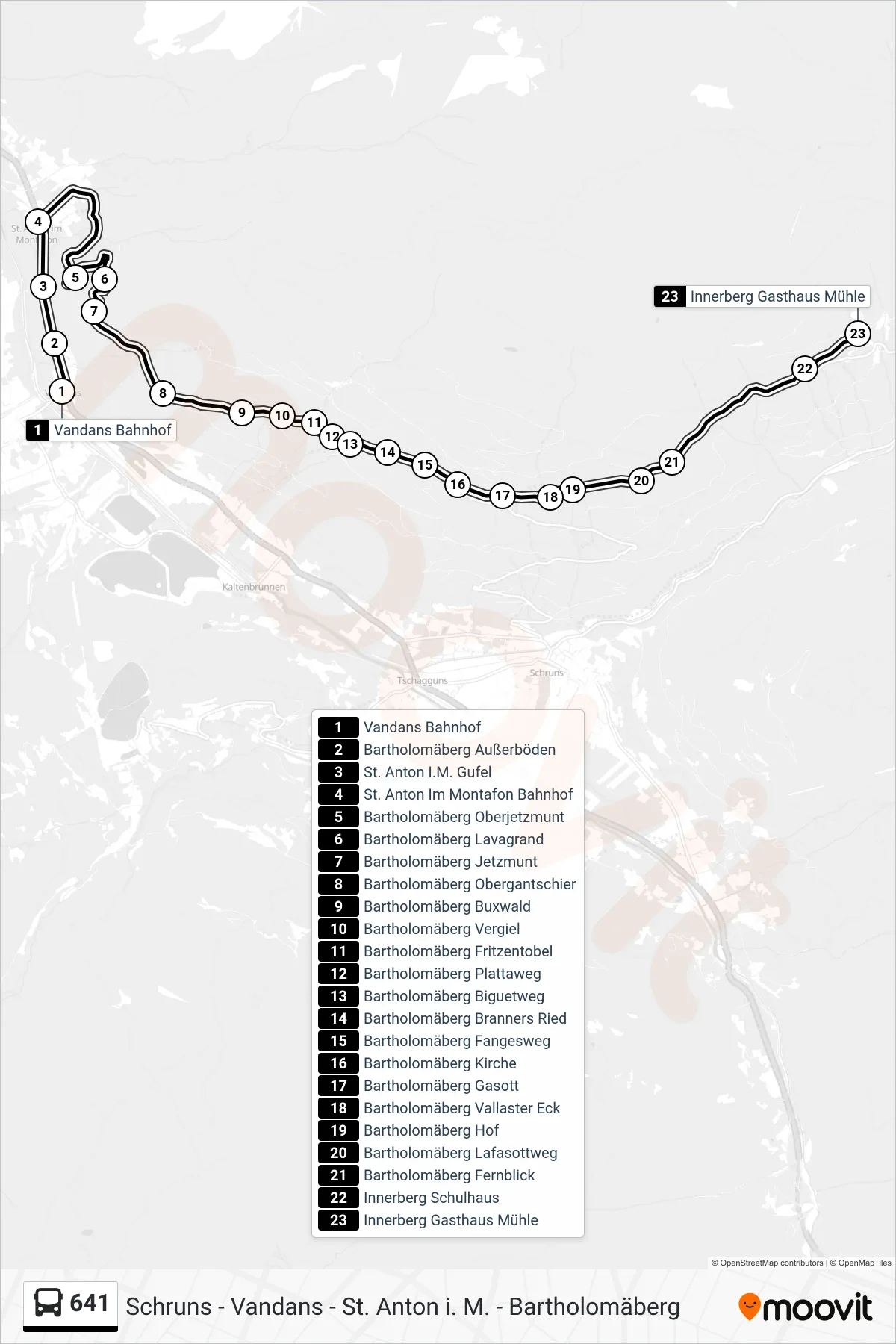 Linie 641 (Bus) Richtung Innerberg Gasthaus Mühle: Route und Haltestellen auf der Karte
